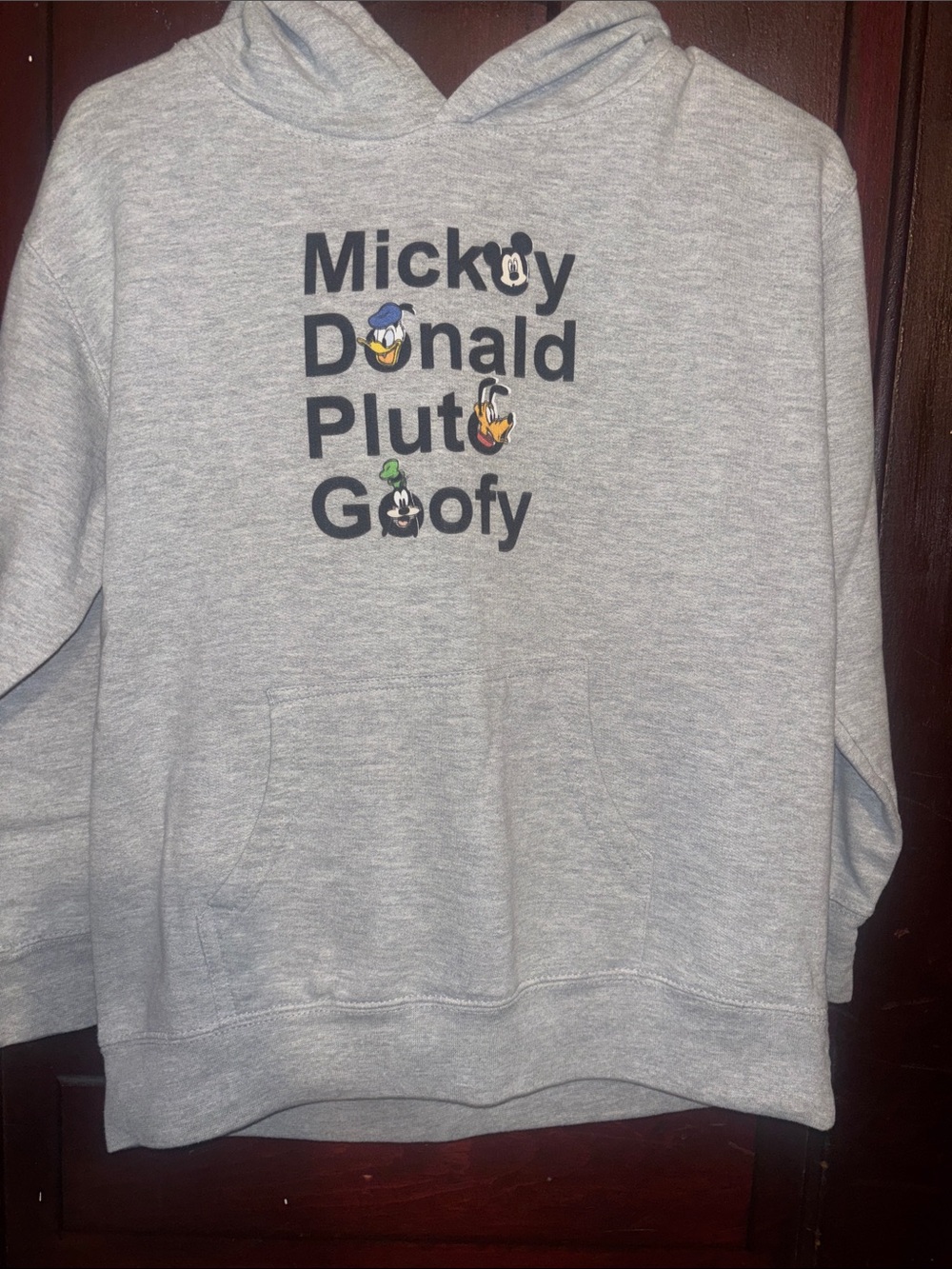 Disney Gray Crewneck Sweatshirt with Mickey Donald Pluto Goofy Faces